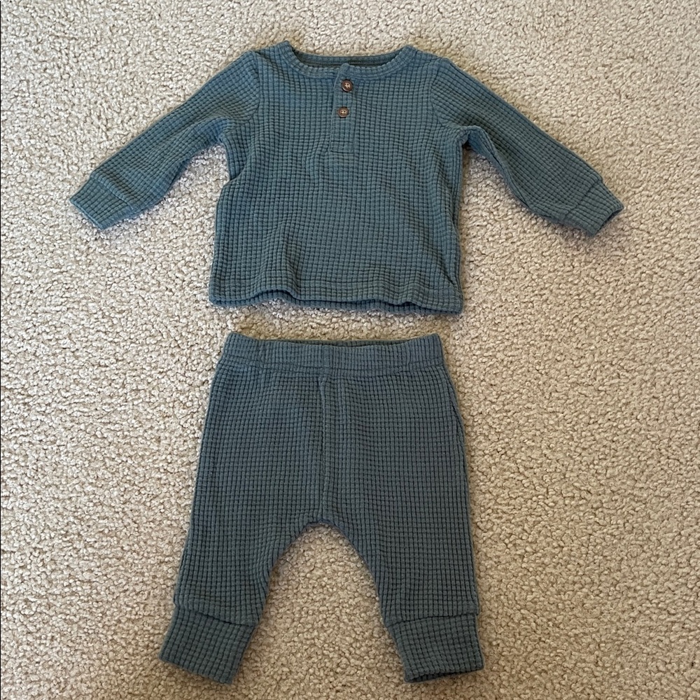 Carters Green Waffle Knit Baby Outfit